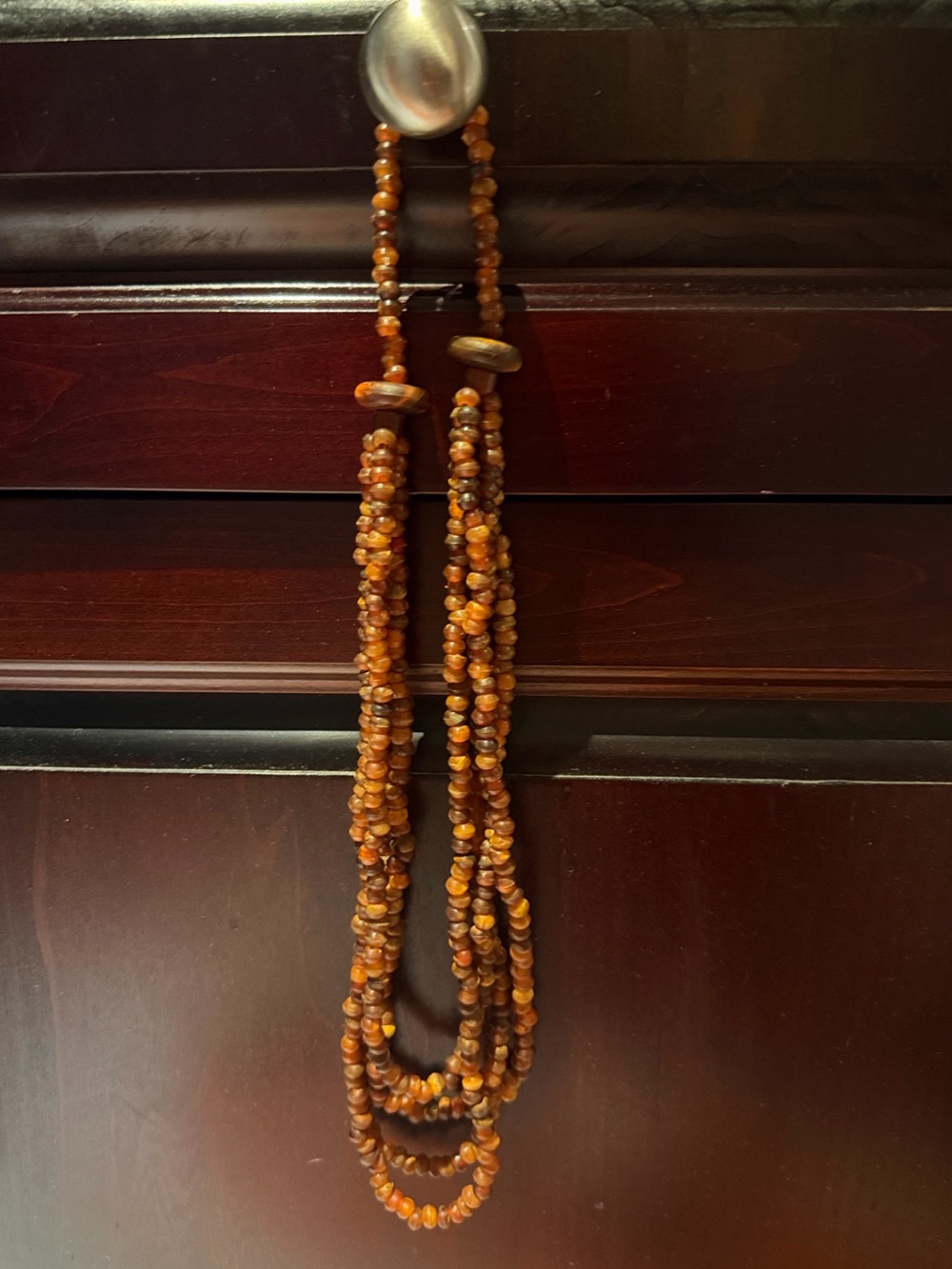Vintage Amber Lucite Beaded extra long necklace 14-in